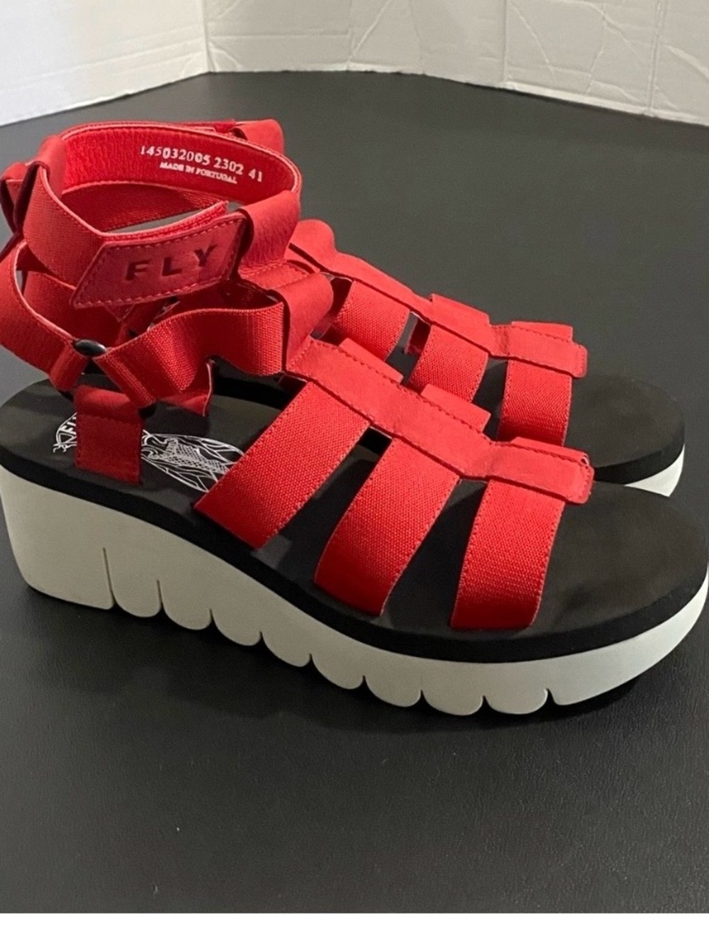 Fly London Yufi Platform Wedge Heel Gladiator Sandals Red Sporty Size 41 10 - Picture 5 of 16